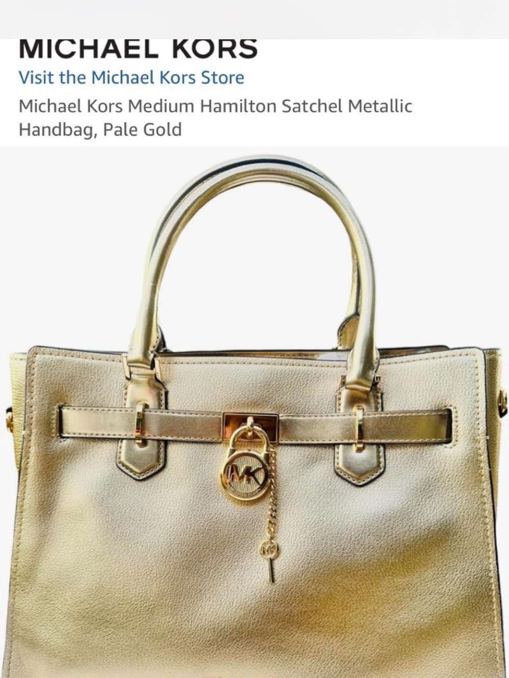 Michael Kors Pale Gold Metallic Satchel with MK Charm